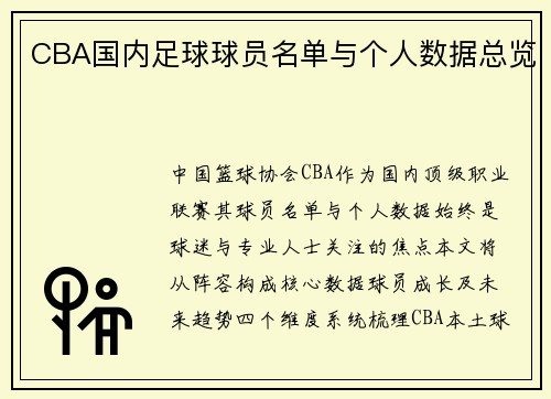 CBA国内足球球员名单与个人数据总览