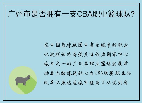 广州市是否拥有一支CBA职业篮球队？