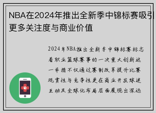 NBA在2024年推出全新季中锦标赛吸引更多关注度与商业价值